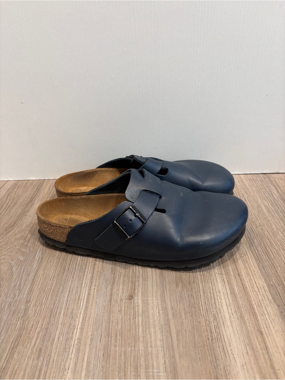 Birkenstock Men's Navy Leather Slip-On Clog with Buckle